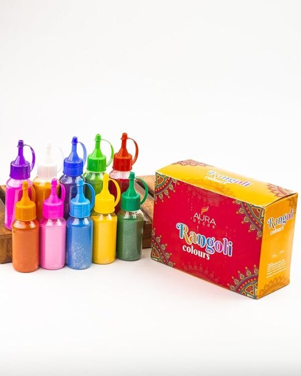 Rangoli Colour Powder Bottles – Assorted Colours (Pack of 10) for Floor Rangoli, Kolam & Pooja