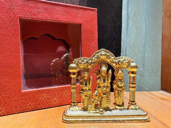 Pure Brass Micron 1 Gram Gold Ram Darbar Temple Idol (Ram Sita Lakshman) – Hindu Spiritual Showpiece