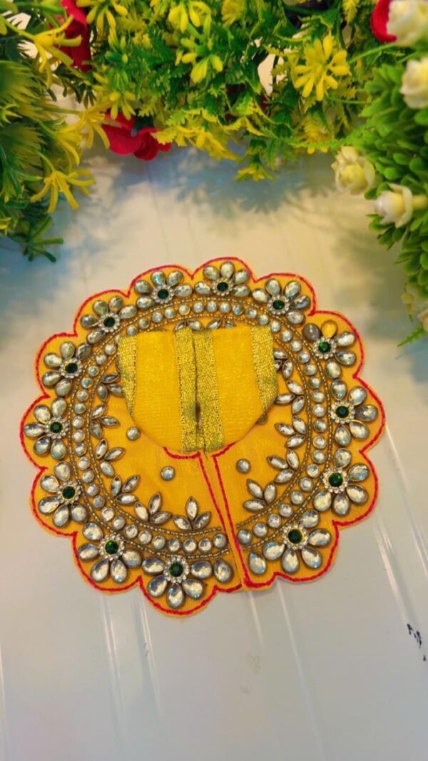 Fashion Laddu Gopal Dress Set (Yellow, Size 1) with Mukut, Mala & Bansuri