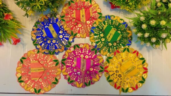 Crystal Embroidery Laddu Gopal Silk Poshak (Golden Hand Work, Size 1) Multi color